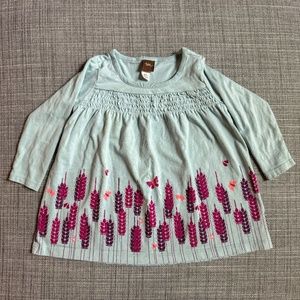 Tea Collection Smocked Floral & Butterfly Blue Baby Dress (Size 9-12M)